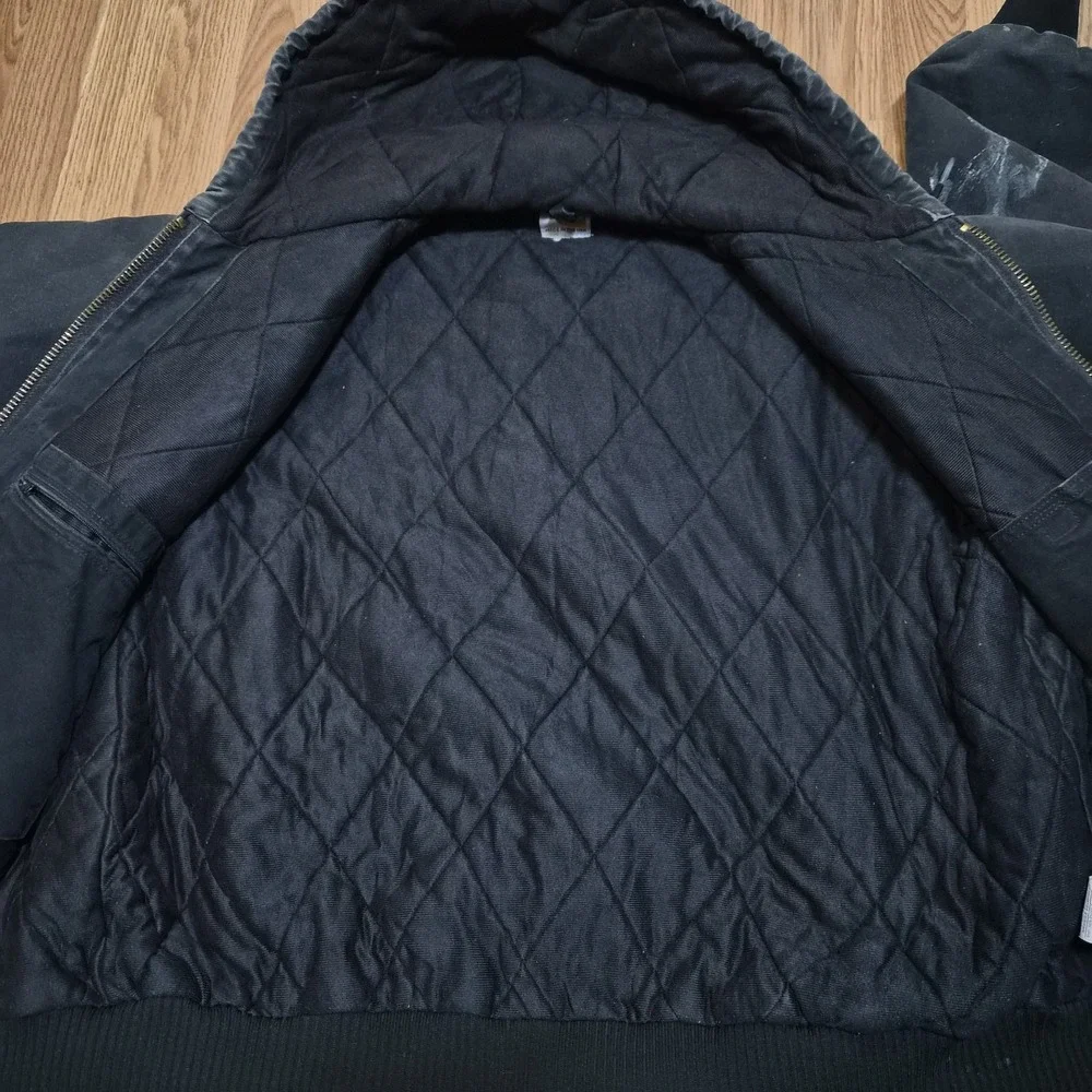 Vintage Carhartt Hooded Zip Duck Jacket Men's XLarge J140 Black Distressed Faded